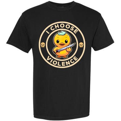 I Choose Violence Funny Cute Duck Holding Knife Garment-Dyed Heavyweight T-Shirt