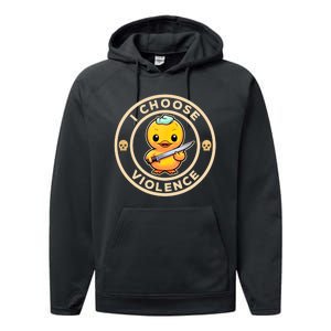 I Choose Violence Funny Cute Duck Holding Knife Performance Fleece Hoodie