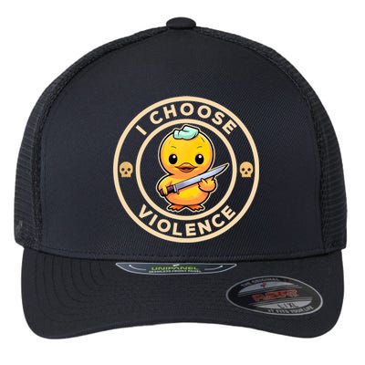 I Choose Violence Funny Cute Duck Holding Knife Flexfit Unipanel Trucker Cap