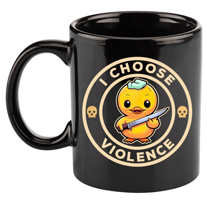 I Choose Violence Funny Cute Duck Holding Knife 11oz C Handle Ceramic Mug