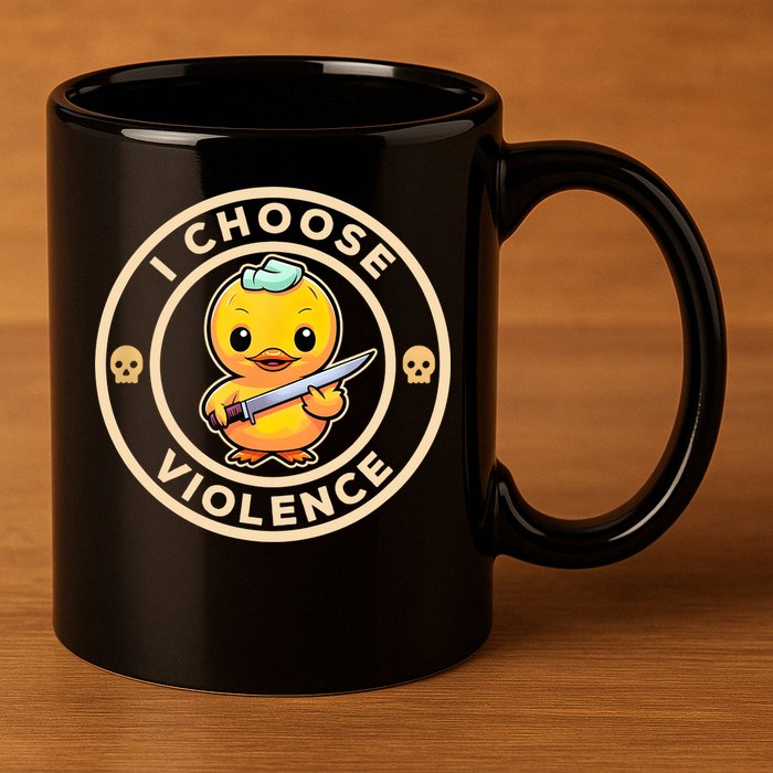 I Choose Violence Funny Cute Duck Holding Knife 11oz C Handle Ceramic Mug