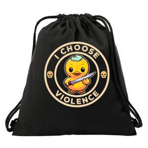 I Choose Violence Funny Cute Duck Holding Knife Drawstring Bag