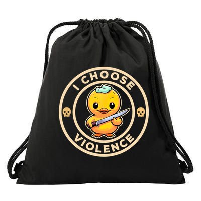 I Choose Violence Funny Cute Duck Holding Knife Drawstring Bag