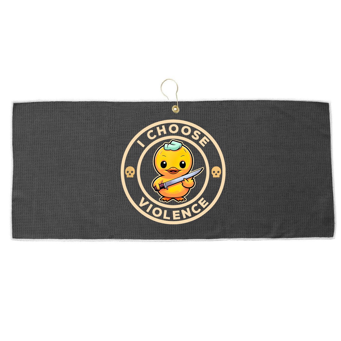 I Choose Violence Funny Cute Duck Holding Knife Large Microfiber Waffle Golf Towel