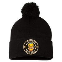 I Choose Violence Funny Cute Duck Holding Knife Pom Pom 12in Knit Beanie