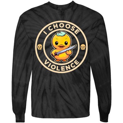 I Choose Violence Funny Cute Duck Holding Knife Tie-Dye Long Sleeve Shirt