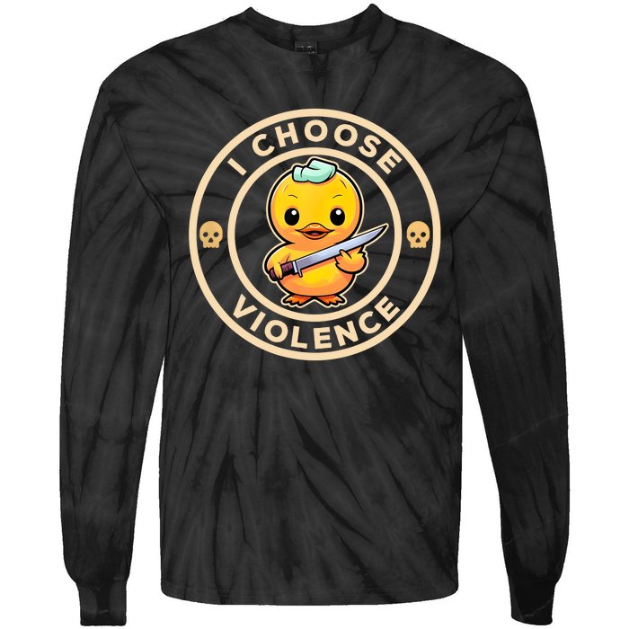 I Choose Violence Funny Cute Duck Holding Knife Tie-Dye Long Sleeve Shirt