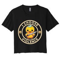 I Choose Violence Funny Cute Duck Holding Knife Women's Crop Top Tee