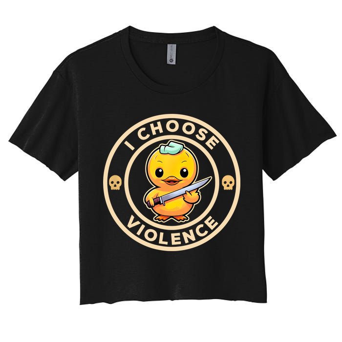I Choose Violence Funny Cute Duck Holding Knife Women's Crop Top Tee