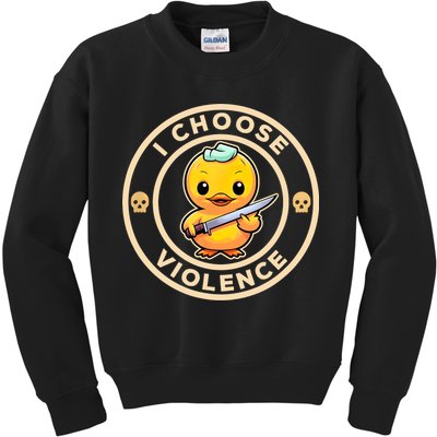 I Choose Violence Funny Cute Duck Holding Knife Kids Sweatshirt