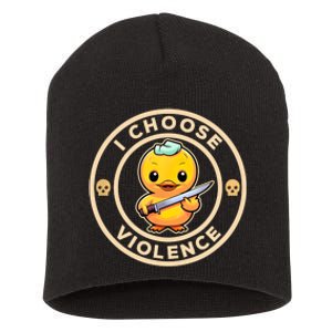 I Choose Violence Funny Cute Duck Holding Knife Short Acrylic Beanie