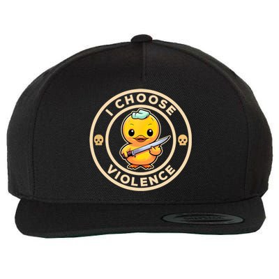 I Choose Violence Funny Cute Duck Holding Knife Wool Snapback Cap