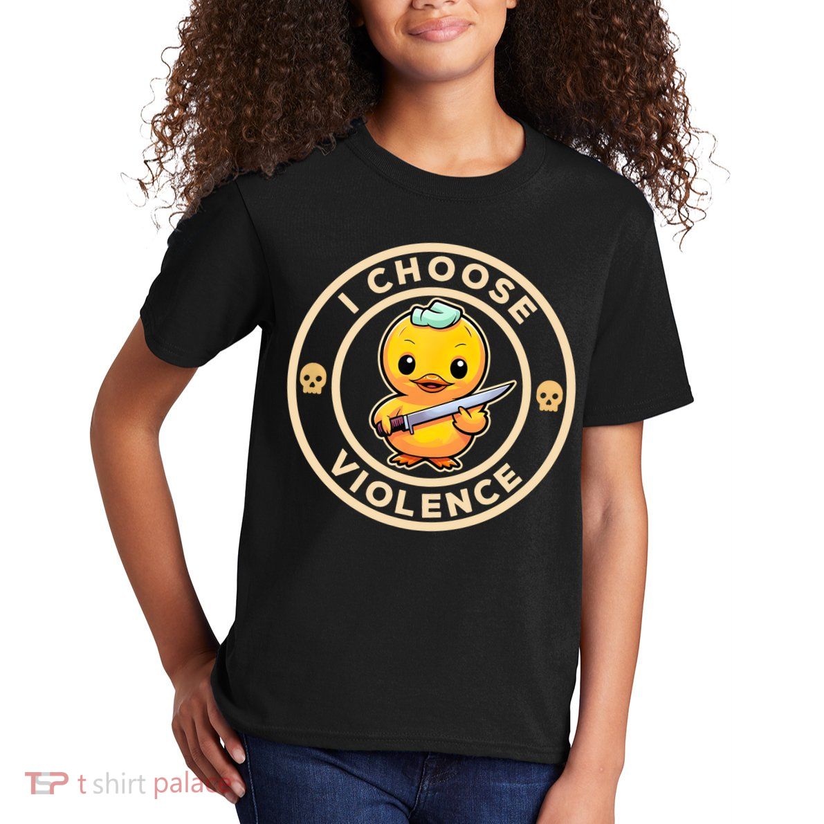 I Choose Violence Funny Cute Duck Holding Knife Kids T-Shirt