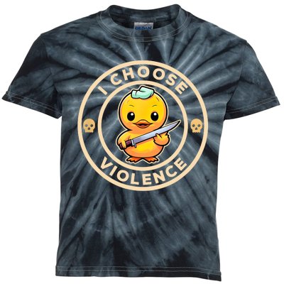 I Choose Violence Funny Cute Duck Holding Knife Kids Tie-Dye T-Shirt