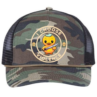 I Choose Violence Funny Cute Duck Holding Knife Retro Rope Trucker Hat Cap