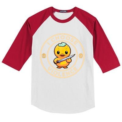 I Choose Violence Funny Cute Duck Holding Knife Kids Colorblock Raglan Jersey