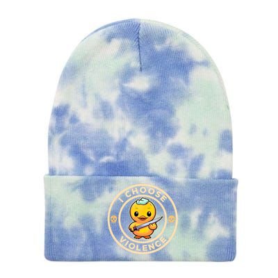 I Choose Violence Funny Cute Duck Holding Knife Tie Dye 12in Knit Beanie