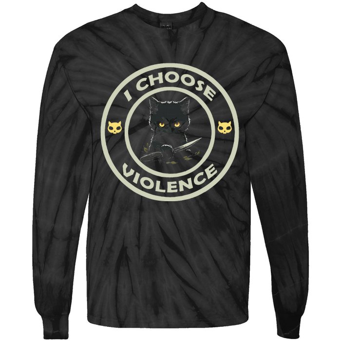 I Choose Violence Cat Funny Cat Loves Tie-Dye Long Sleeve Shirt