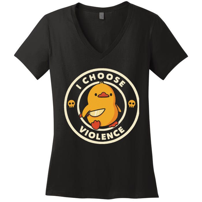 I Choose Violent Funny Duck Women's V-Neck T-Shirt