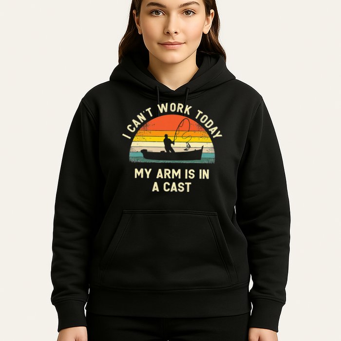 I Can't Work Today My Arm Is in Cast Fisherman Funny Fishing Hoodie