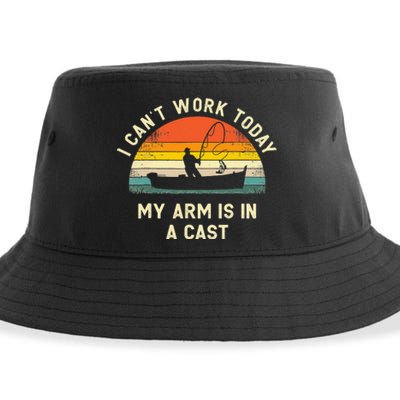 I Can't Work Today My Arm Is in Cast Fisherman Funny Fishing Sustainable Bucket Hat