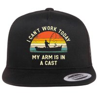 I Can't Work Today My Arm Is in Cast Fisherman Funny Fishing Flatbill Hat