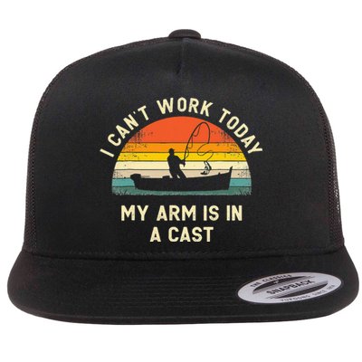 I Can't Work Today My Arm Is in Cast Fisherman Funny Fishing Flat Bill Trucker Hat