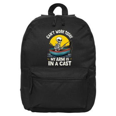 I CanT Work Today My Arm Is In A Cast Fisherman Skeleton 16 in Basic Backpack