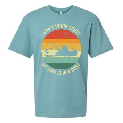 I Cant Work Today My Arm Is In A Cast Fishing Fathers Day Sueded Cloud Jersey T-Shirt