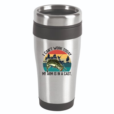 I Cant Work Today My Arm Is In A Cast Fishing Vintage 16oz Travel Tumbler