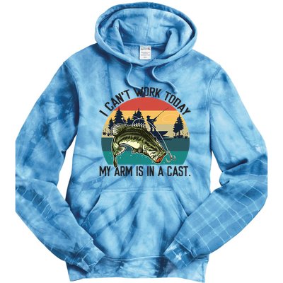 I Cant Work Today My Arm Is In A Cast Fishing Vintage Tie Dye Hoodie