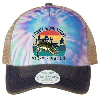 I Cant Work Today My Arm Is In A Cast Fishing Vintage Legacy Tie Dye Trucker Hat