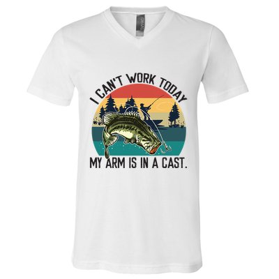 I Cant Work Today My Arm Is In A Cast Fishing Vintage V-Neck T-Shirt