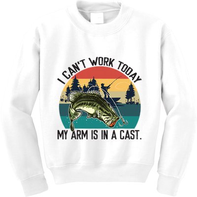 I Cant Work Today My Arm Is In A Cast Fishing Vintage Kids Sweatshirt
