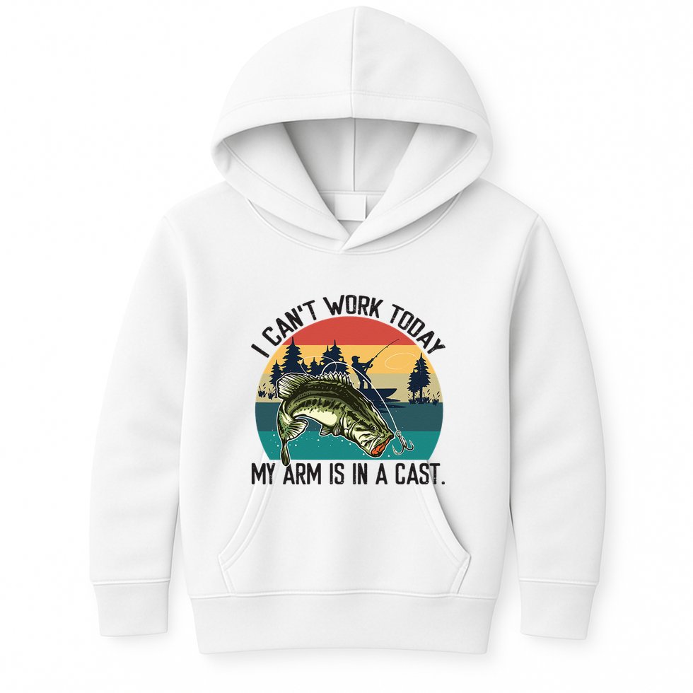 I Cant Work Today My Arm Is In A Cast Fishing Vintage Kids Hoodie