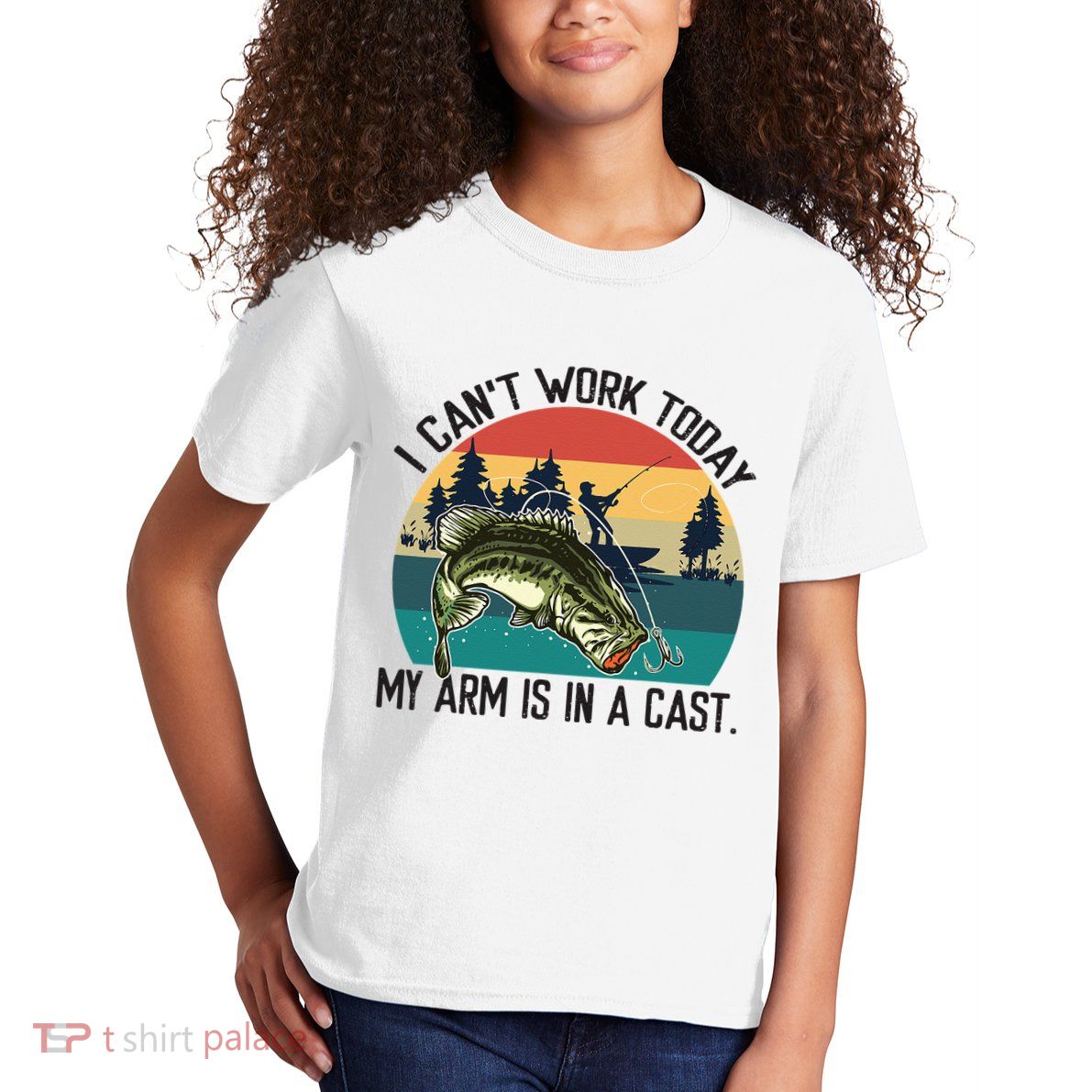 I Cant Work Today My Arm Is In A Cast Fishing Vintage Kids T-Shirt
