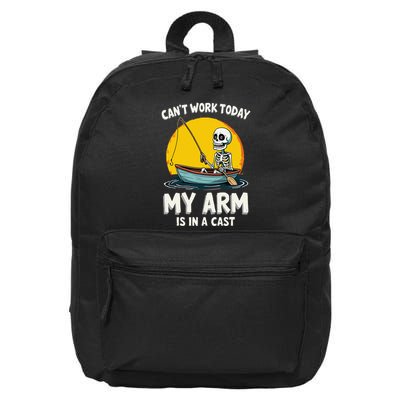 I CanT Work Today My Arm Is In A Cast Fisherman Skeleton 16 in Basic Backpack