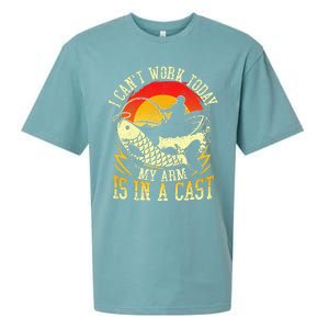 I Cant Work Today My Arm Is In A Cast Fishing Fathers Day Sueded Cloud Jersey T-Shirt