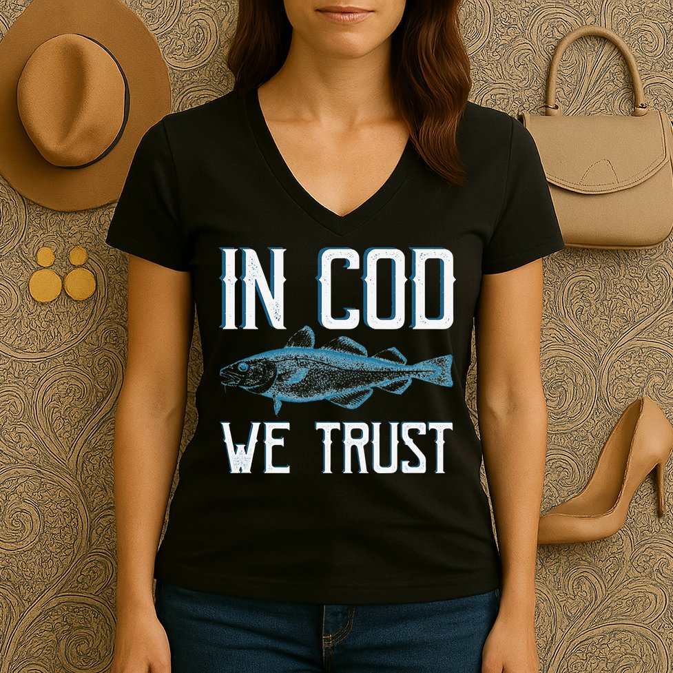 In COD We Trust Funny Fishing Portuguese Pride Women's V-Neck T-Shirt
