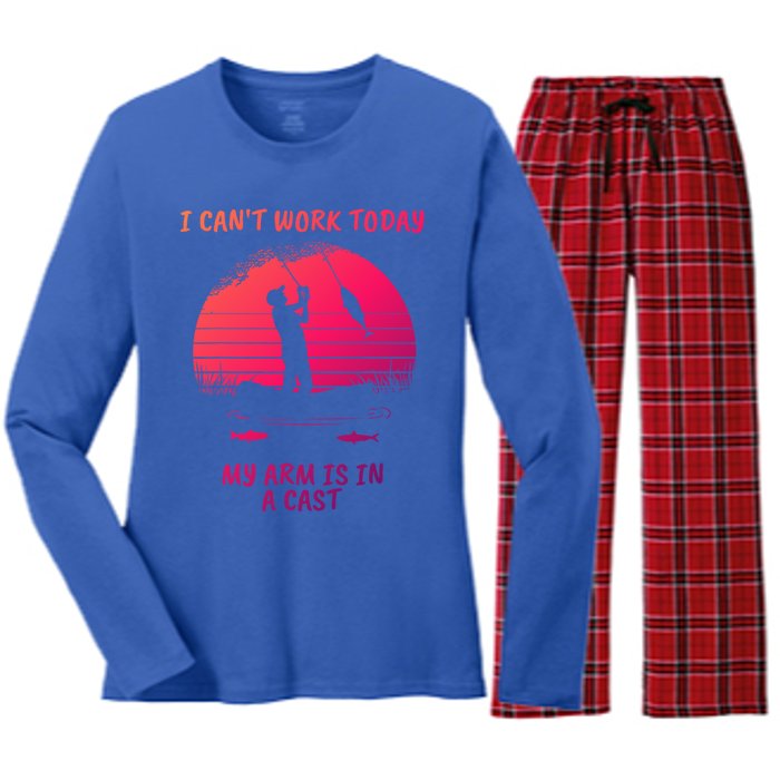 I CanT Work Today My Arm Is In A Cast FatherS Day Funny Great Gift Women's Long Sleeve Flannel Pajama Set 