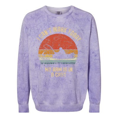 I Cant Work Today My Arm Is In A Cast Fishing Fathers Day Cute Colorblast Crewneck Sweatshirt