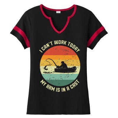 I Cant Work Today My Arm Is In A Cast Fishing Fathers Day Gift Ladies Halftime Notch Neck Tee