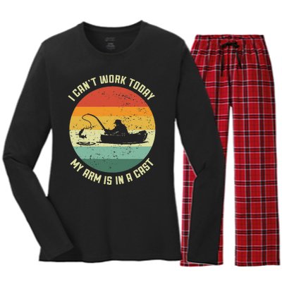 I Cant Work Today My Arm Is In A Cast Fishing Fathers Day Gift Women's Long Sleeve Flannel Pajama Set 