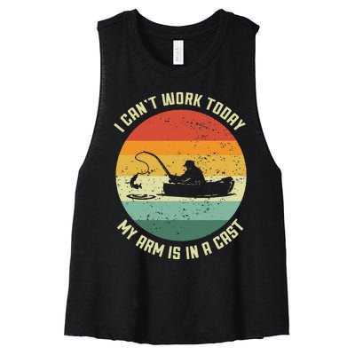 I Cant Work Today My Arm Is In A Cast Fishing Fathers Day Gift Women's Racerback Cropped Tank