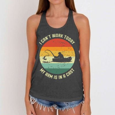 I Cant Work Today My Arm Is In A Cast Fishing Fathers Day Gift Women's Knotted Racerback Tank