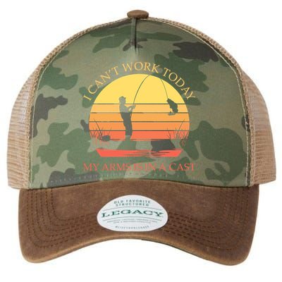 I Can't Work Today My Arms Is In A Cast Funny Fishing Legacy Tie Dye Trucker Hat
