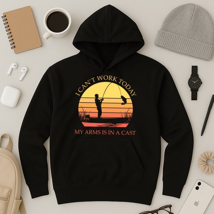 I Can't Work Today My Arms Is In A Cast Funny Fishing Hoodie