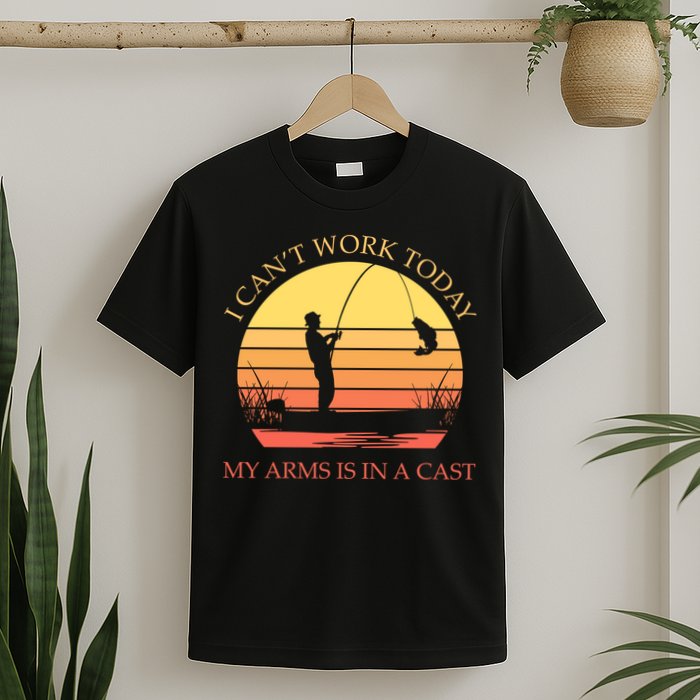 I Can't Work Today My Arms Is In A Cast Funny Fishing T-Shirt