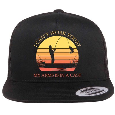 I Can't Work Today My Arms Is In A Cast Funny Fishing Flatbill Hat