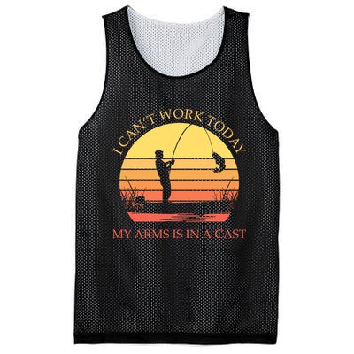 I Can't Work Today My Arms Is In A Cast Funny Fishing Mesh Reversible Basketball Jersey Tank